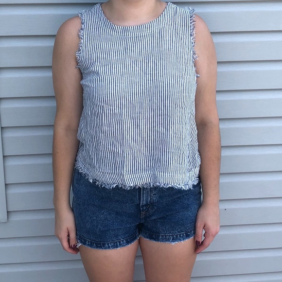 Marshalls Tops - Blue and White Vertical Striped Tank Top
